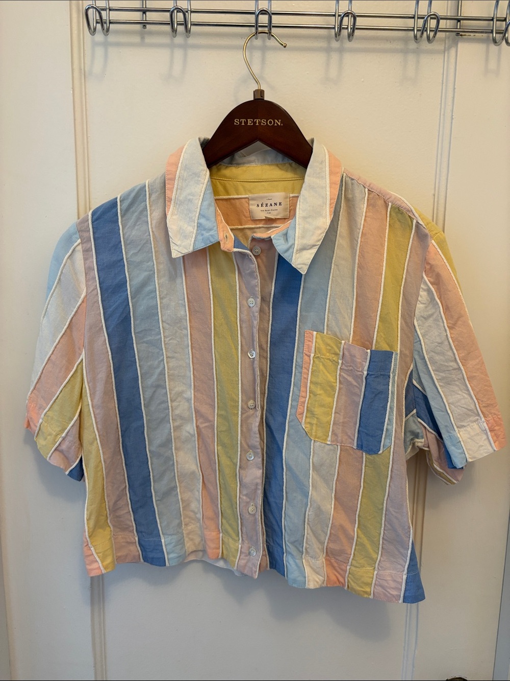 Sezane multicolor short sleeve button down size 12 US - Picture 2 of 5